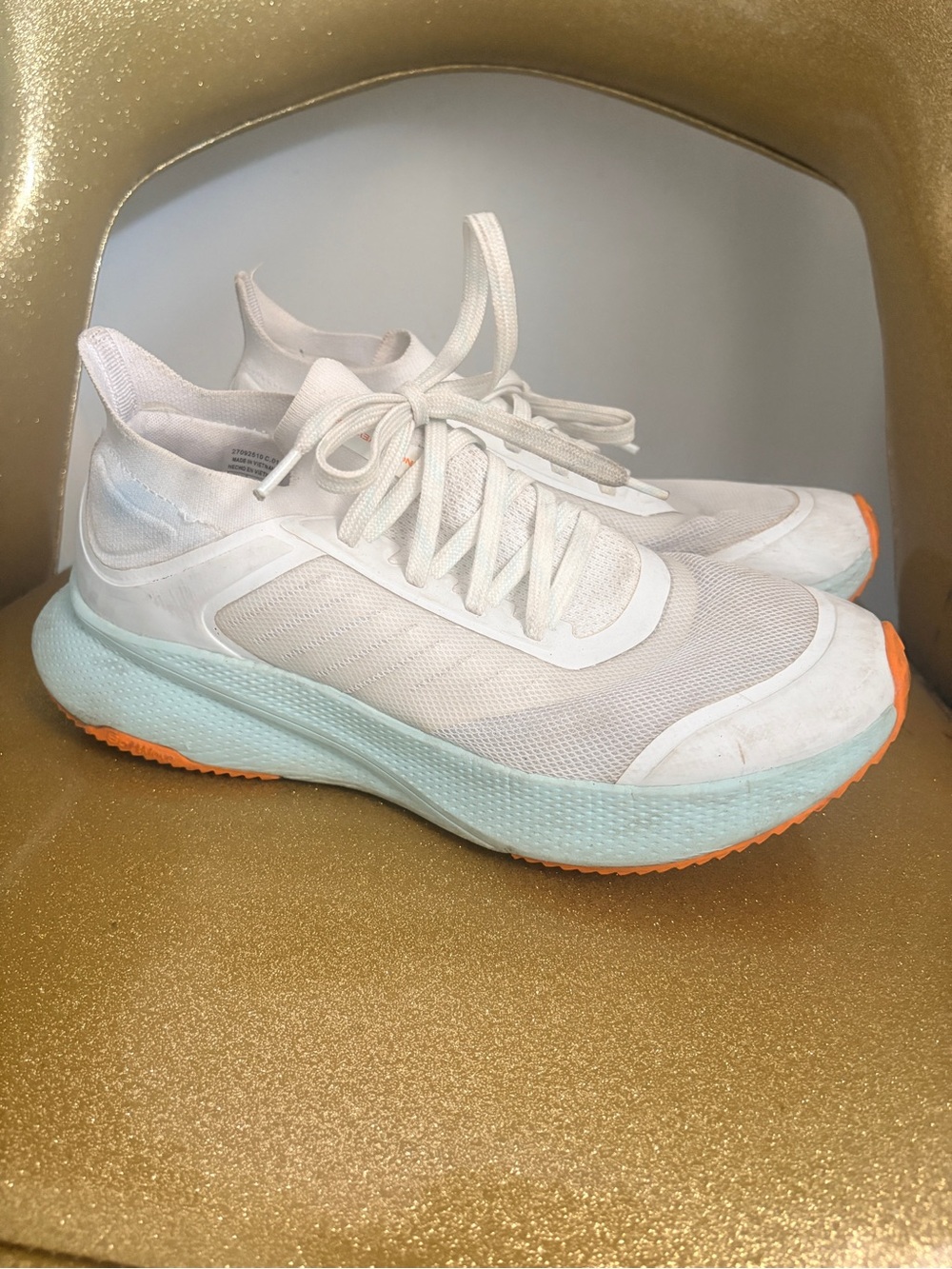 Mango White Mesh Sneakers with Mint Midsole and Orange Outsole